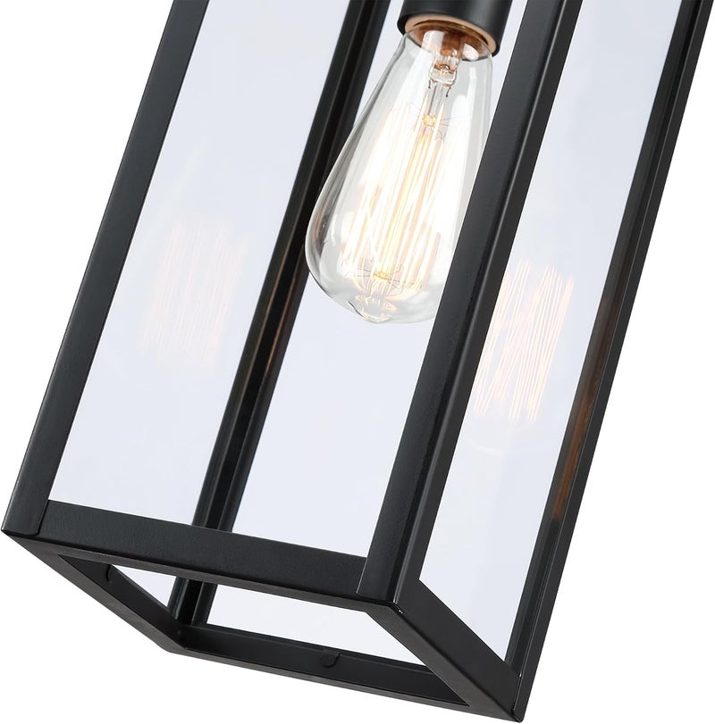 Faymart lighting إضاءة معلقة خارجية 17 بوصة من الغسق إلى الفجر، ضوء معلق حساس لمدخل الشرفة، فوانيس معدنية وزجاجية مع جهاز استشعار للضوء الخارجي، للإضاءة عند الباب الأمامي، E26 - Image 4